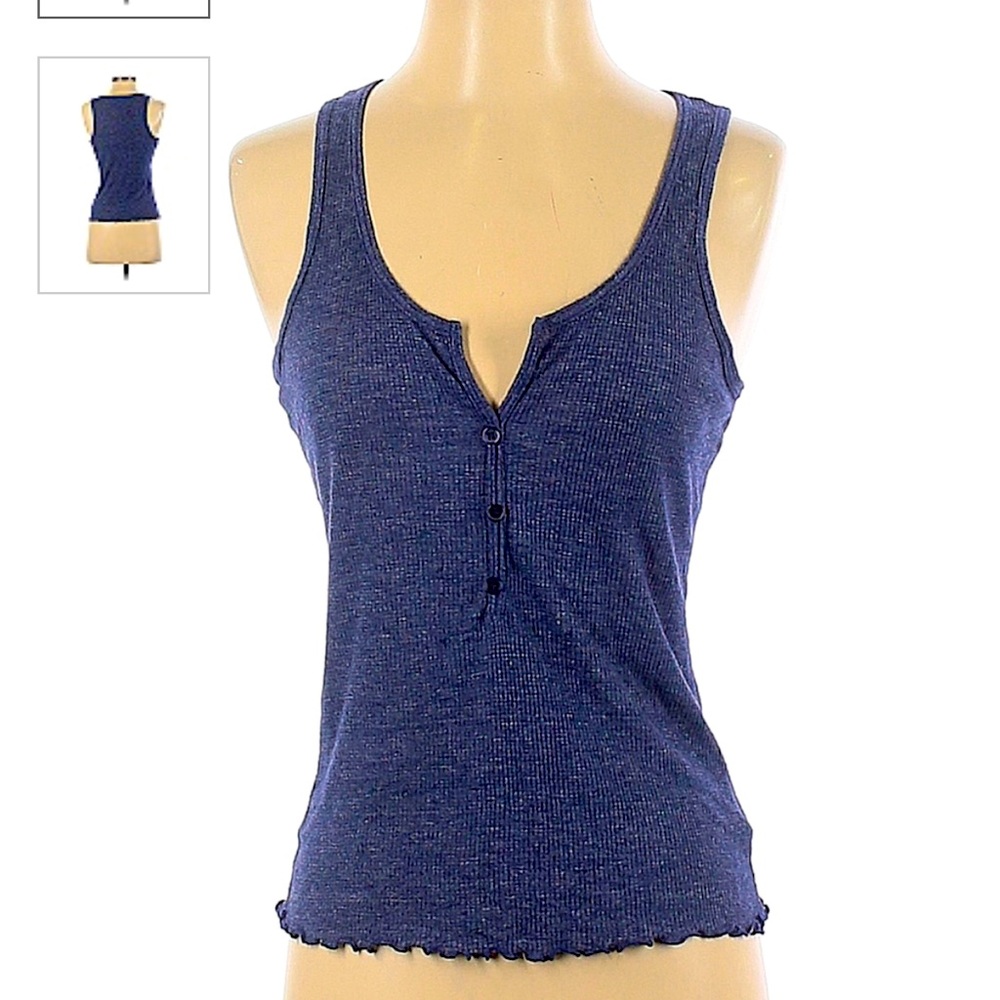 Truly, madly deeply tank.  Color is deep blue, almost purple blue.  Size S